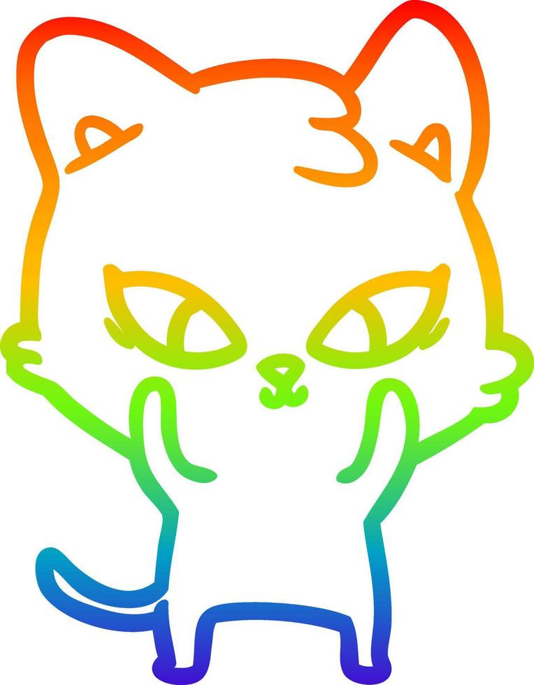 Regenbogen-Gradientenlinie zeichnet niedliche Cartoon-Katze vektor