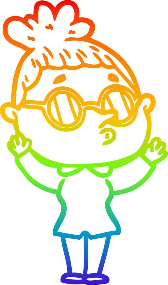 Regenbogen-Gradientenlinie Zeichnung Cartoon-Frau mit Brille vektor