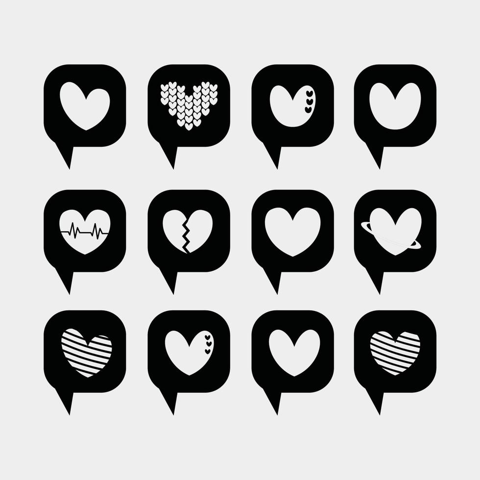 silhouette love emoji inställd i fyrkantigt bubbla tal - söt kärlek emoticon set i fyrkantig bubbla tal isolerad på vitt vektor