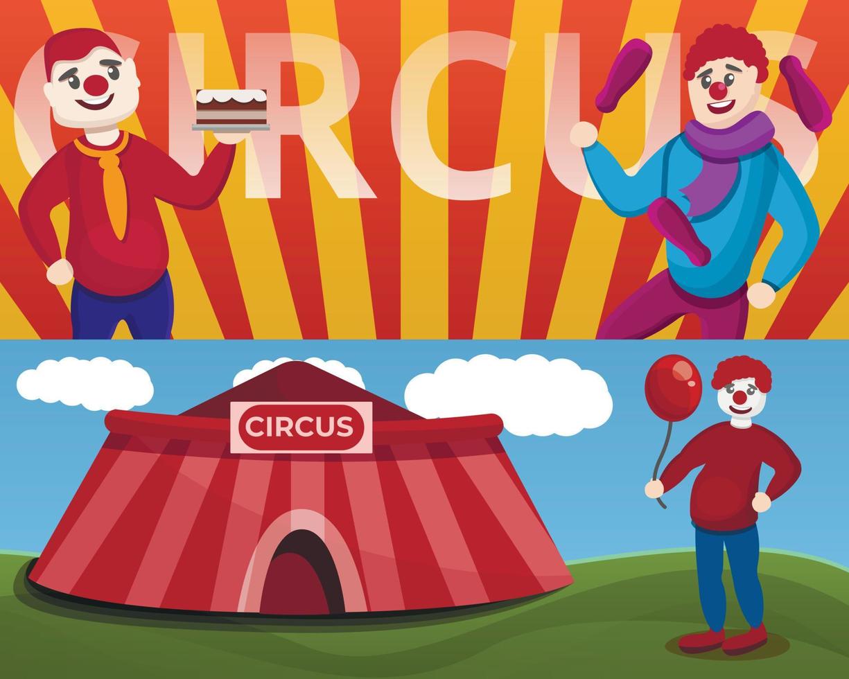 cirkus clown banner set, tecknad stil vektor