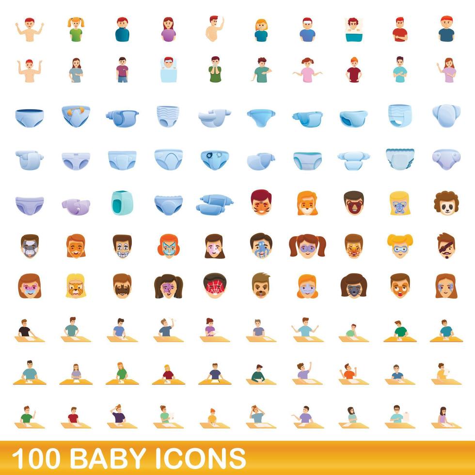 100 Baby-Icons gesetzt, Cartoon-Stil vektor