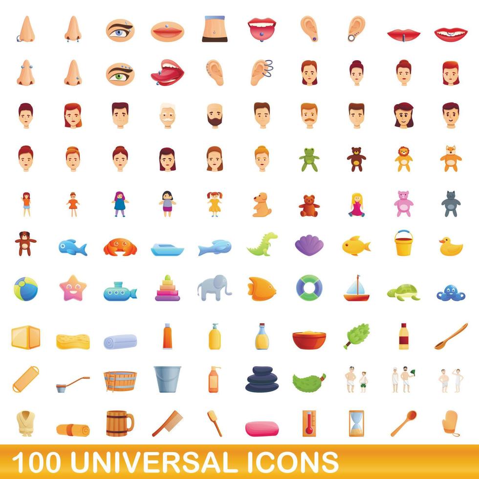 100 universelle Symbole im Cartoon-Stil vektor