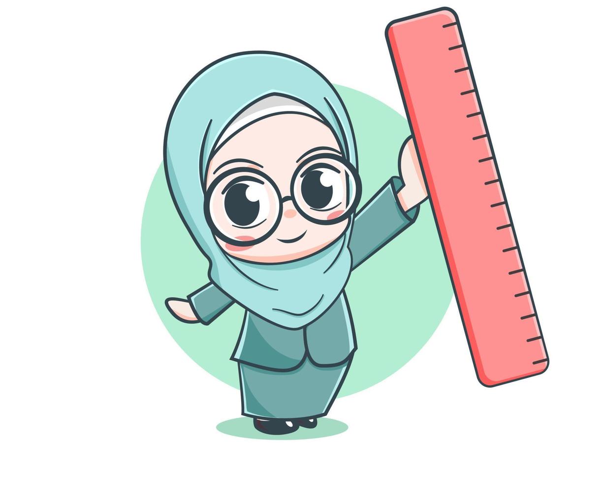 söt kvinnlig muslimsk lärare seriefigur vektor