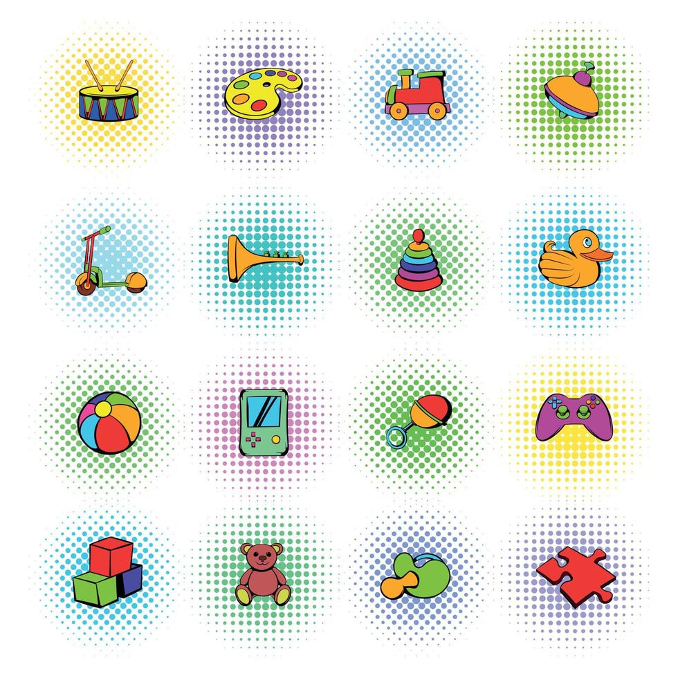 Spielzeug-Icons-Set, Comics-Stil vektor