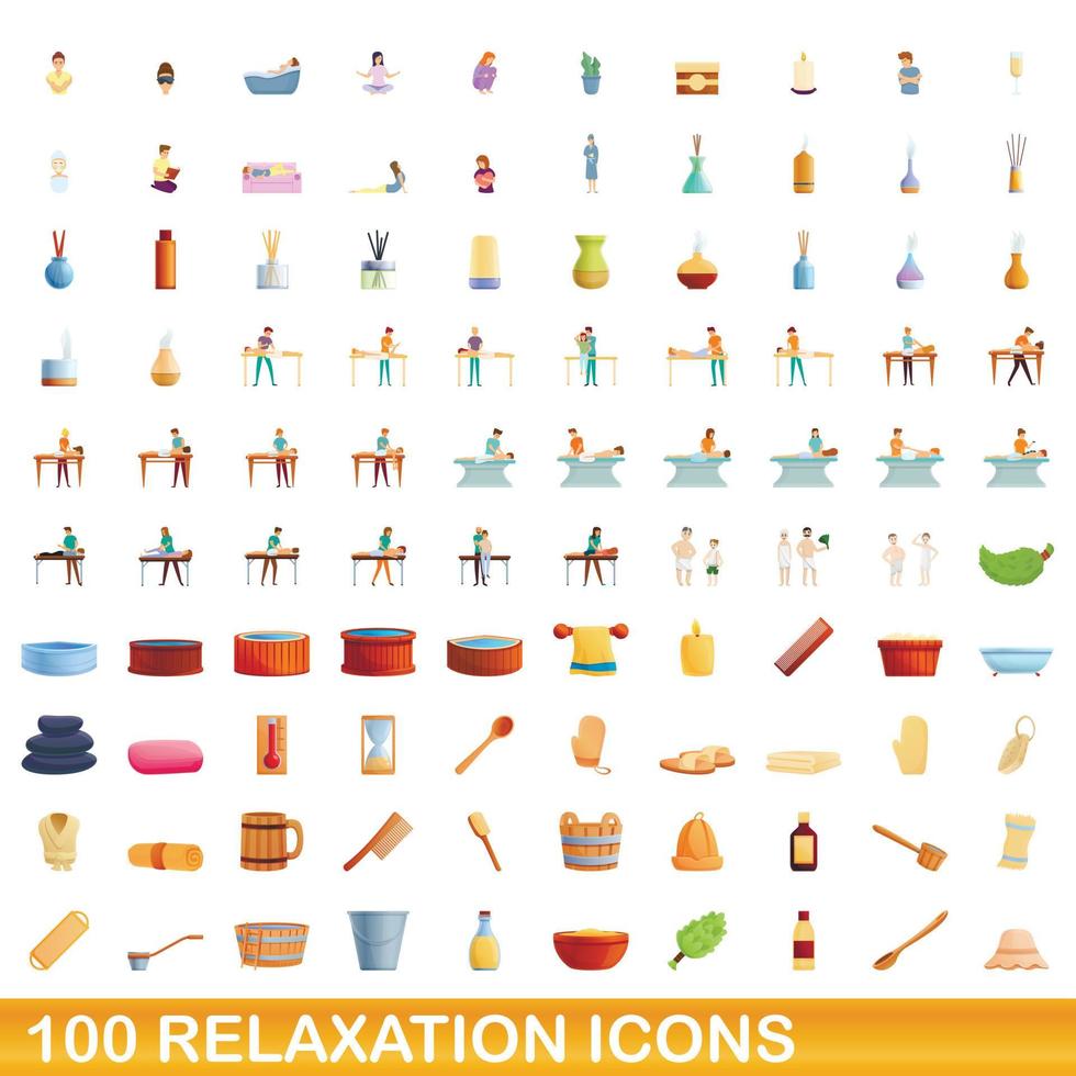 100 avkoppling ikoner set, tecknad stil vektor