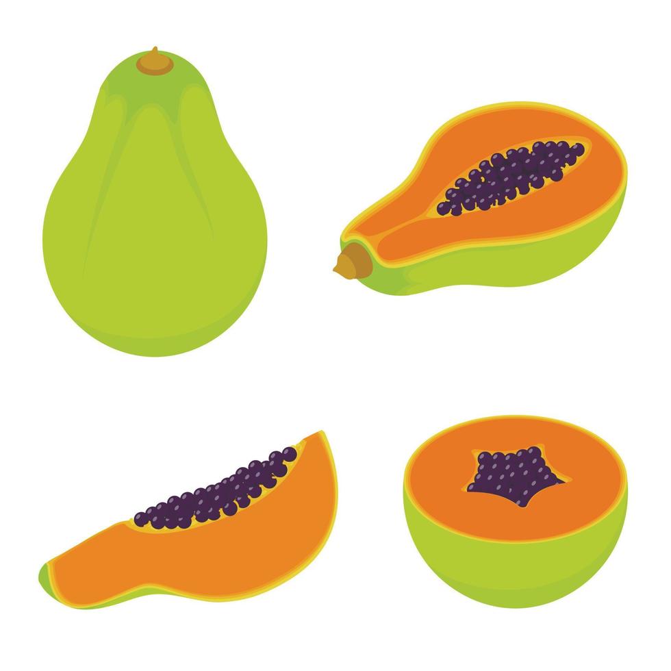 papaya ikoner set, isometrisk stil vektor