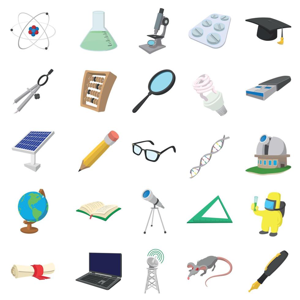 Wissenschaft Icons Set, Cartoon-Stil vektor