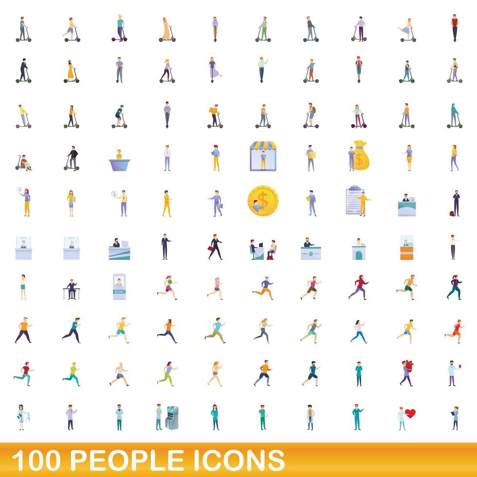 100 Personen Icons Set, Cartoon-Stil vektor