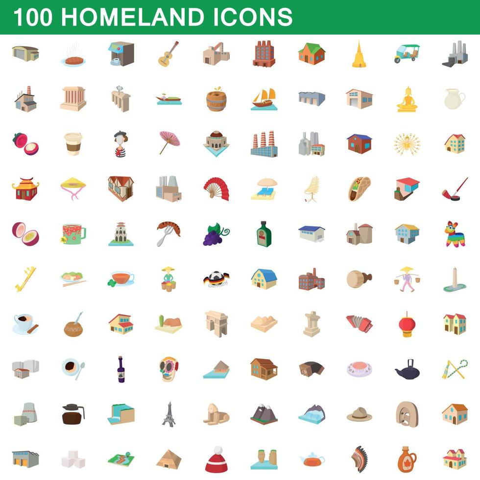 100 Heimatsymbole im Cartoon-Stil vektor