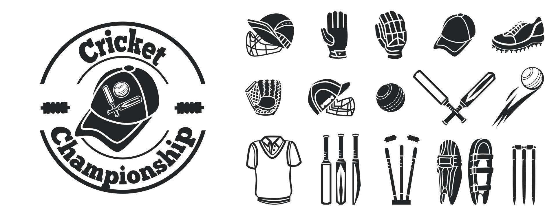 Cricket-Icon-Set, einfacher Stil vektor