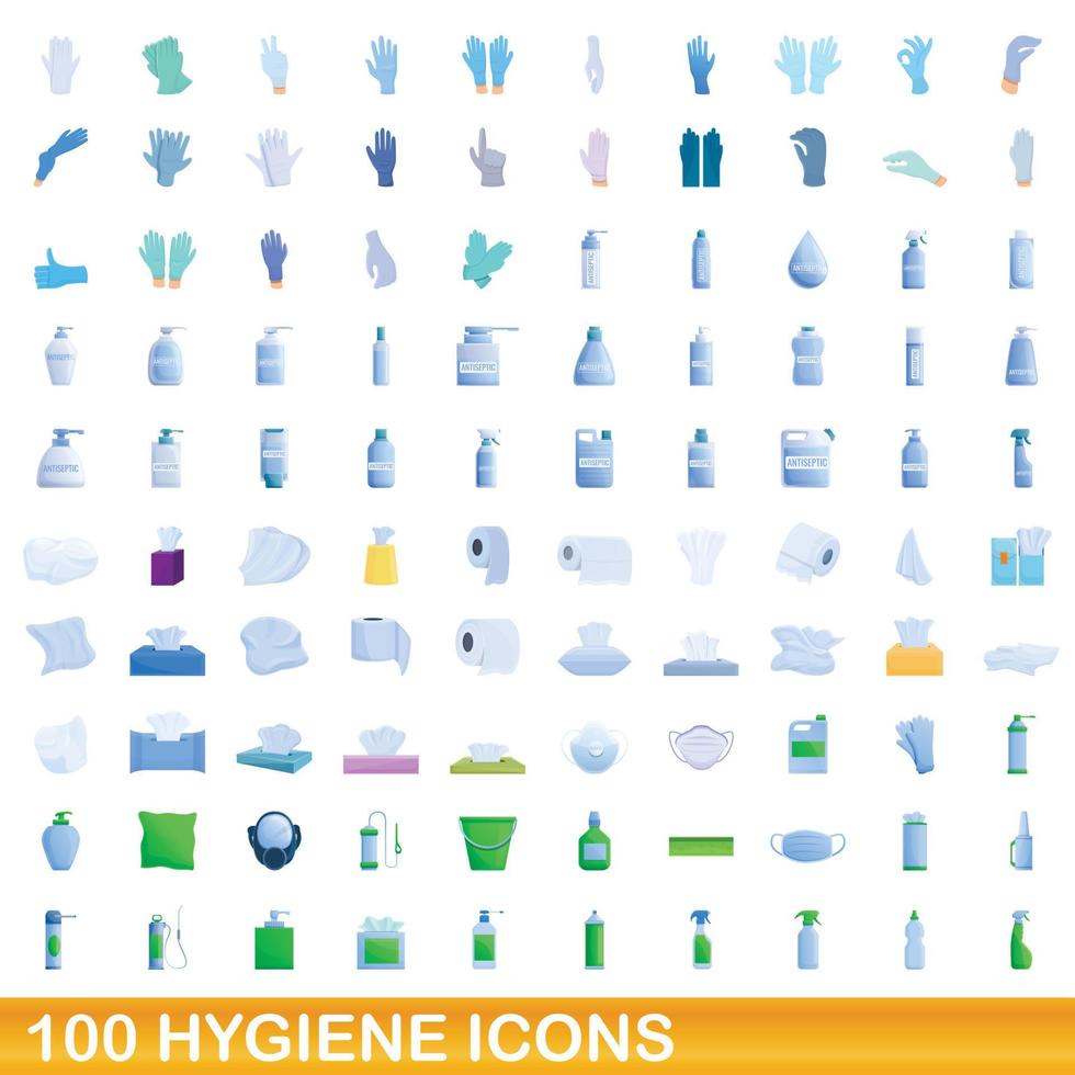 100 hygienikoner set, tecknad stil vektor