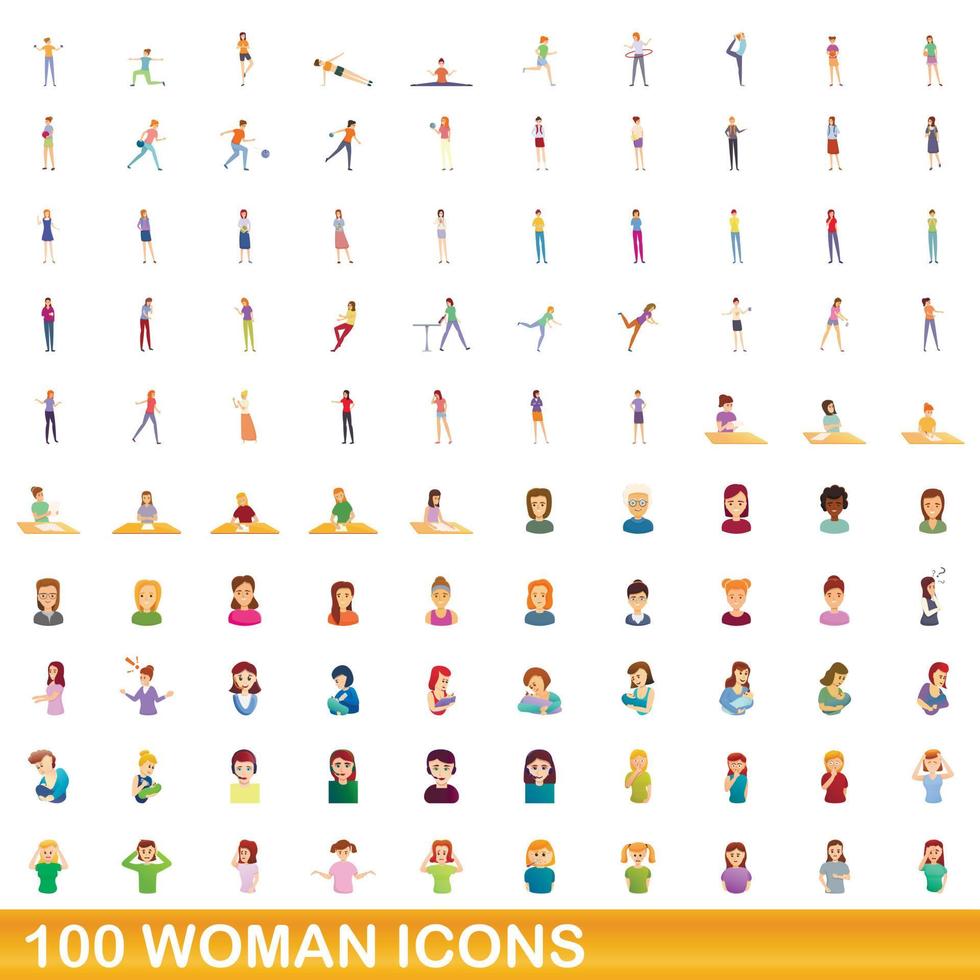 100 Frauen-Icons gesetzt, Cartoon-Stil vektor