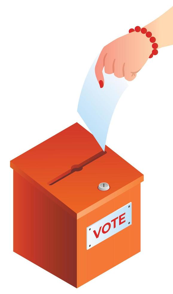 Frauenhand legt Stimmzettel in das Wahlurnenkonzept vektor