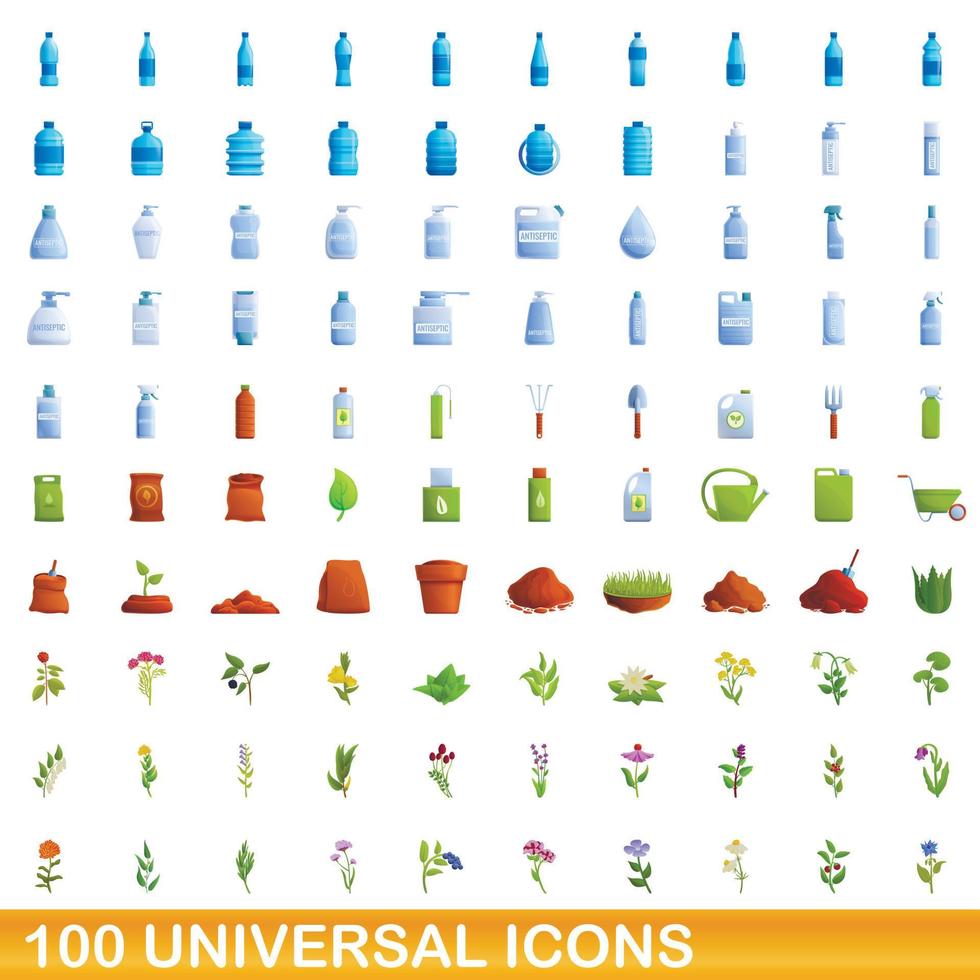 100 universelle Symbole im Cartoon-Stil vektor