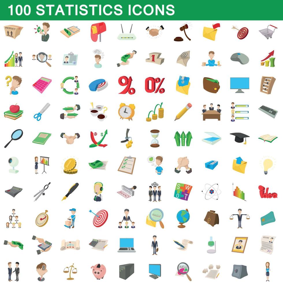 100 Statistik-Icons gesetzt, Cartoon-Stil vektor