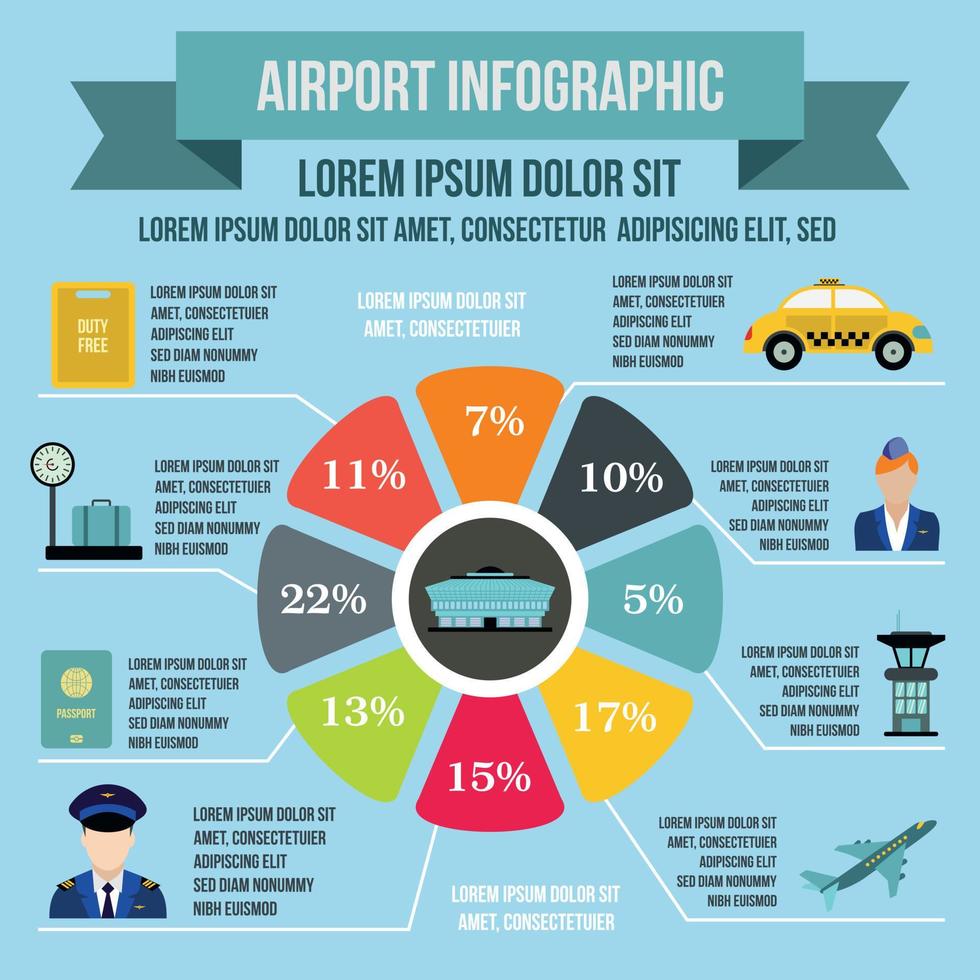 Flughafen-Infografik-Elemente, flacher Stil vektor