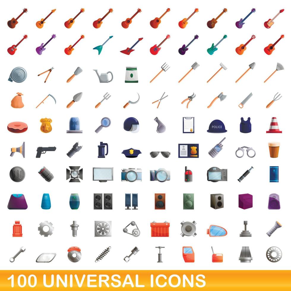 100 universelle Symbole im Cartoon-Stil vektor