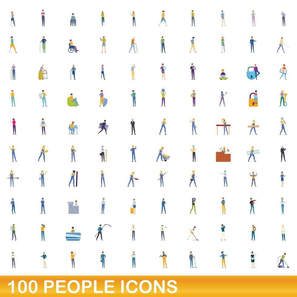 100 Personen Icons Set, Cartoon-Stil vektor