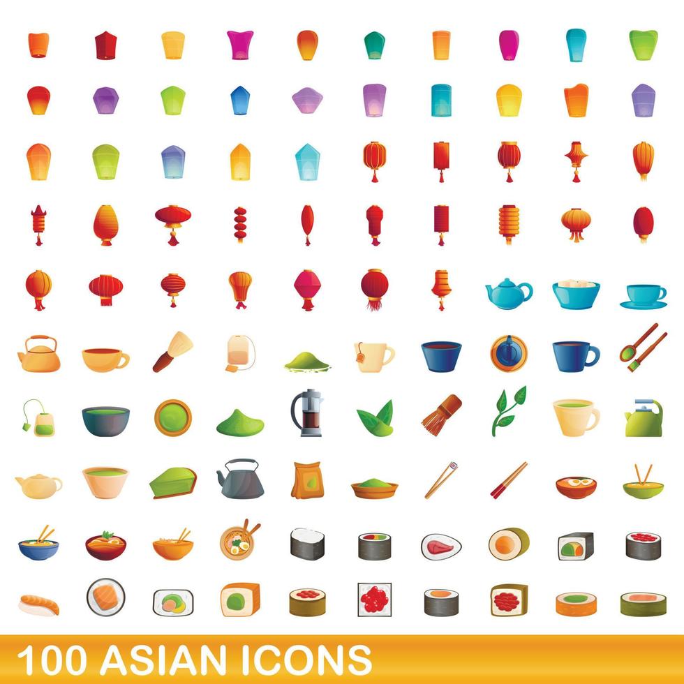 100 asiatische Symbole im Cartoon-Stil vektor