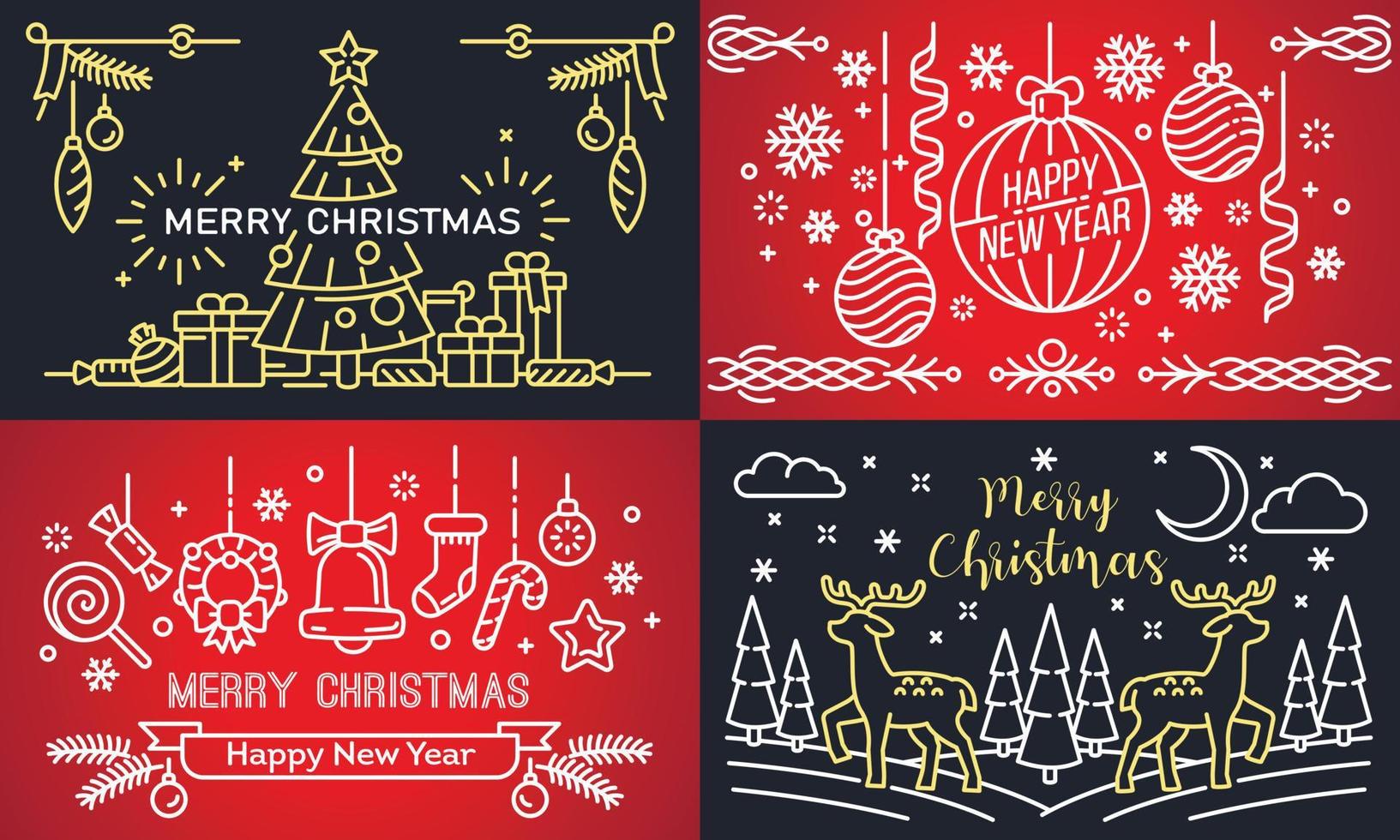 weihnachtsbanner-set, umrissstil vektor