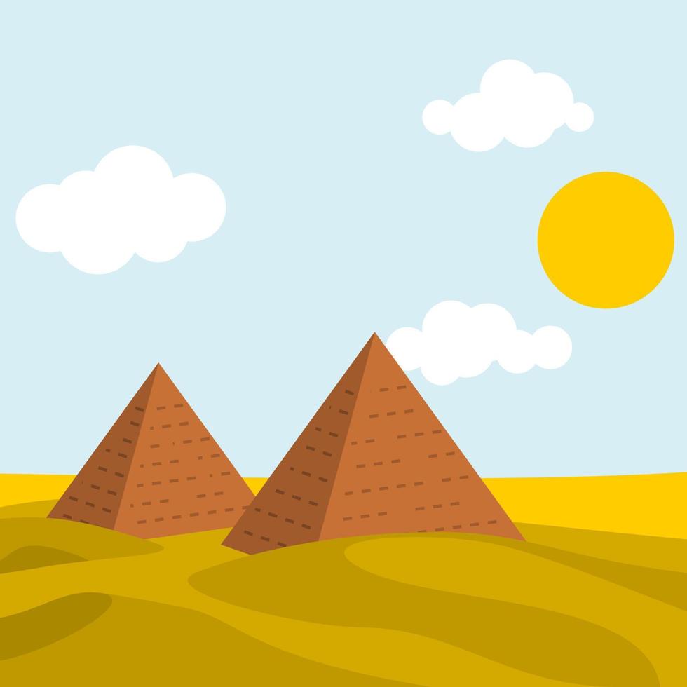 redigerbara egyptiska pyramider på öknen i platt tecknad stil som landskapsbakgrund av barnbokillustration eller kultur- och historiarelaterat designprojekt vektor