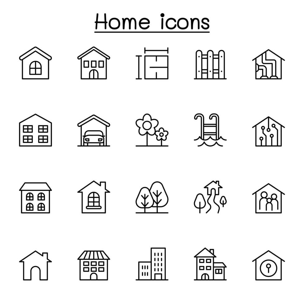 Home-Icon-Set im dünnen Linienstil vektor