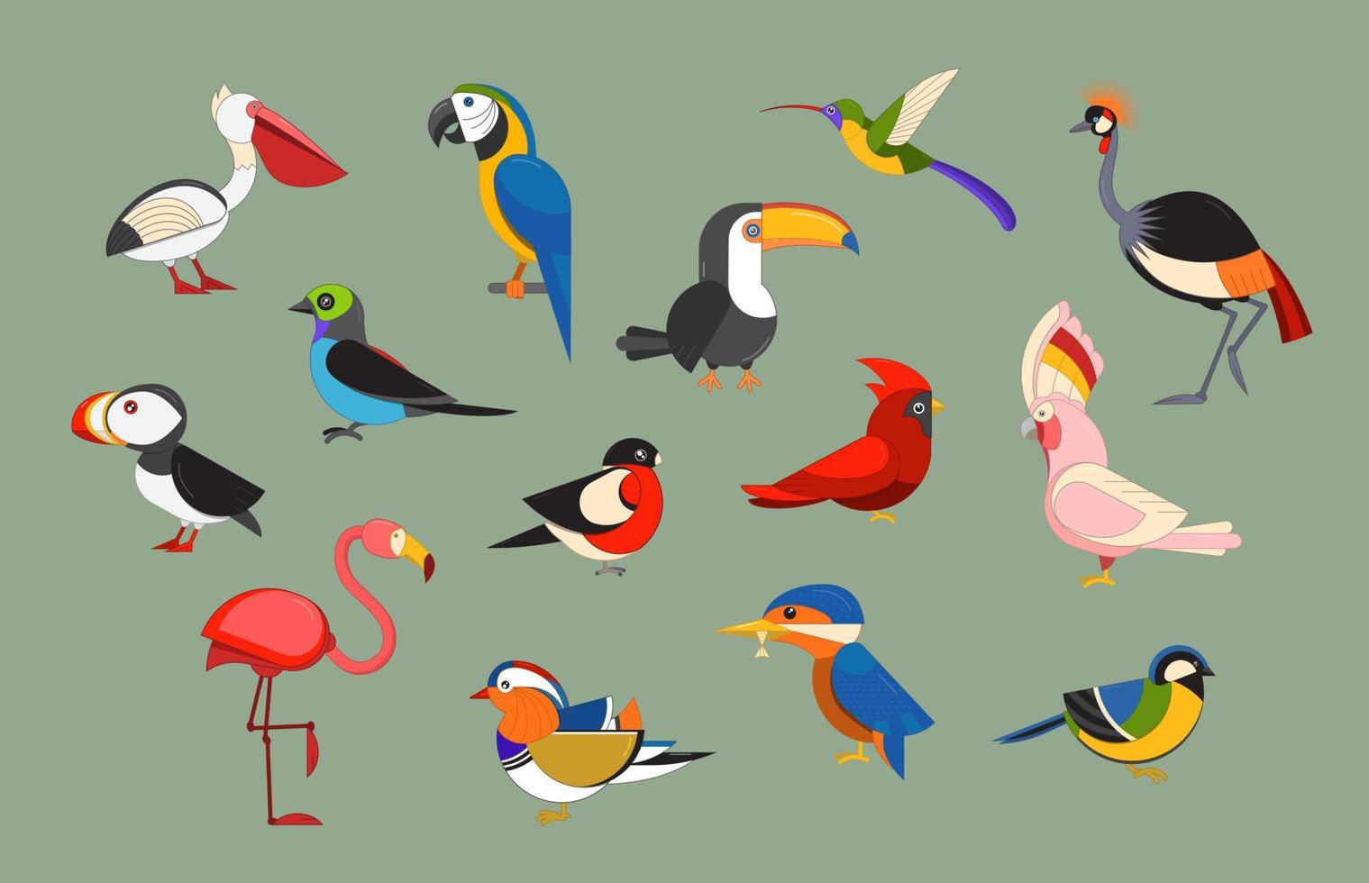 populära fåglar ikonuppsättning vektor