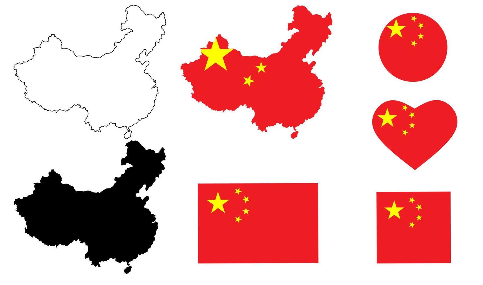 folkrepubliken Kina karta flagga Ikonuppsättning isolerad på vit bakgrund vektor
