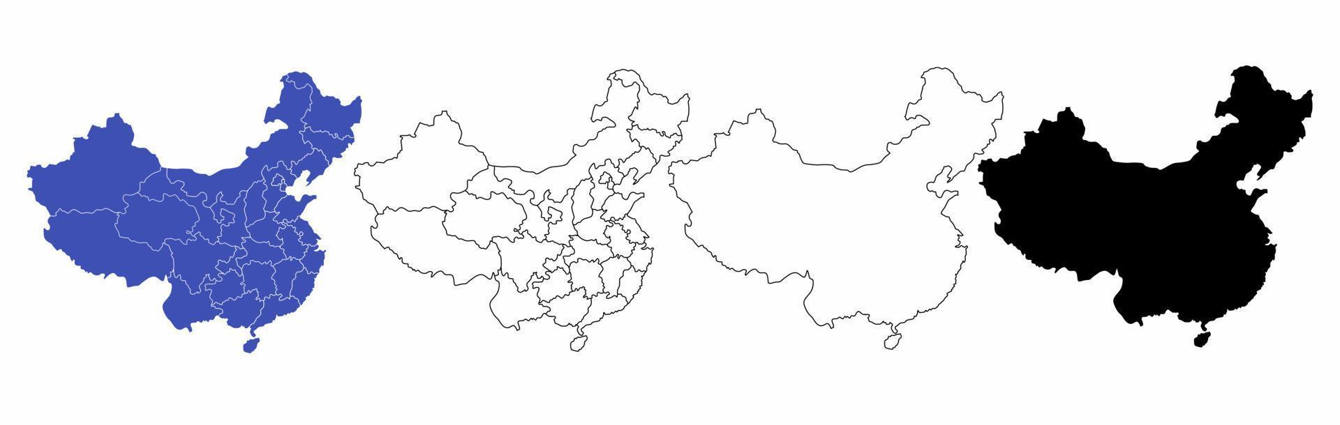 karta över folkrepubliken Kina set isolerad på vit bakgrund vektor