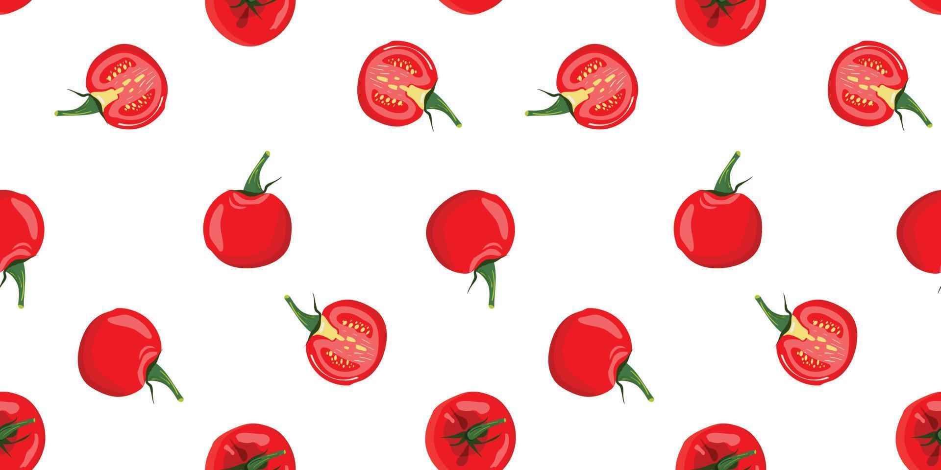 Tomaten-Hintergrund. Nahtloses Muster mit frischen Tomatenscheiben auf weißem Hintergrund. vektor