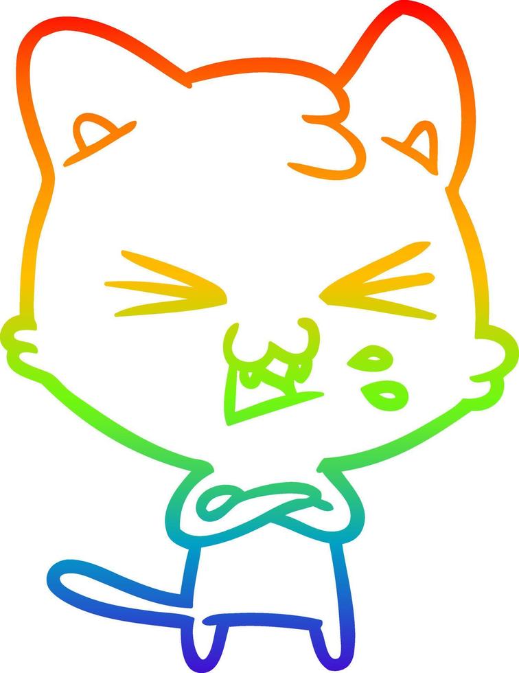 Regenbogen-Gradientenlinie Zeichnung Cartoon-Katze zischen vektor