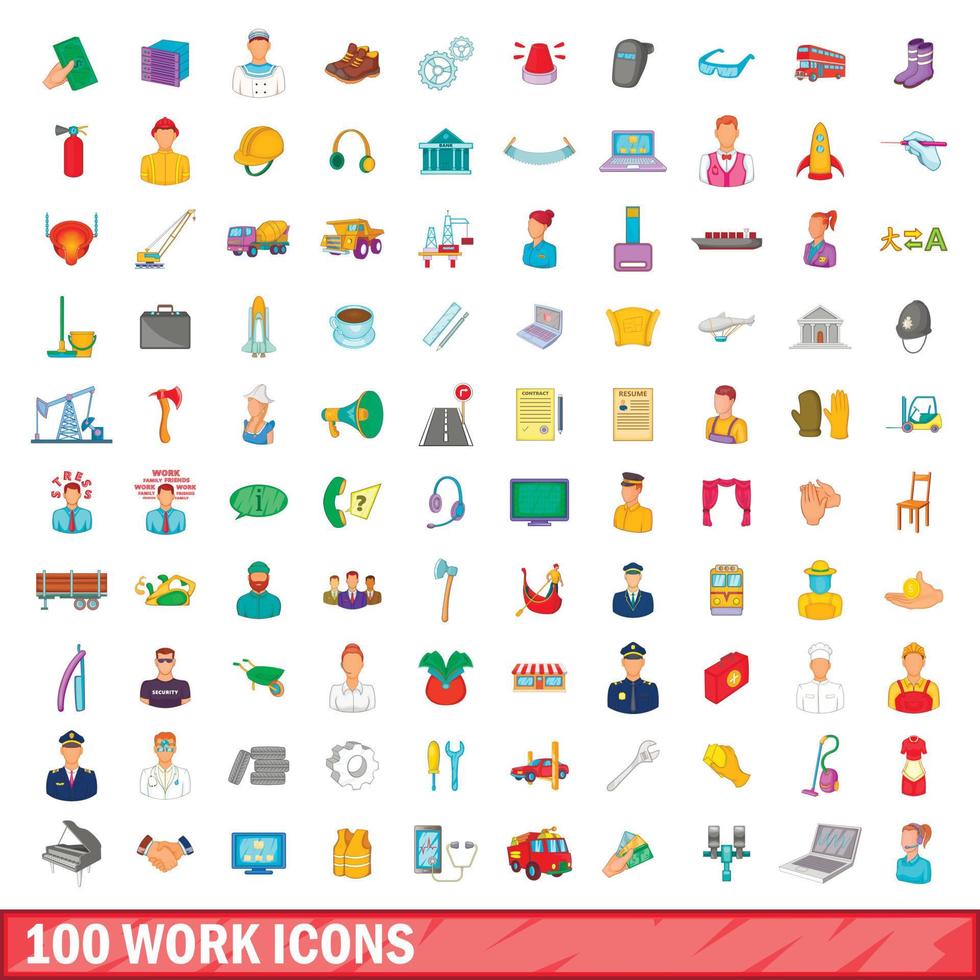 100 Arbeitssymbole im Cartoon-Stil vektor