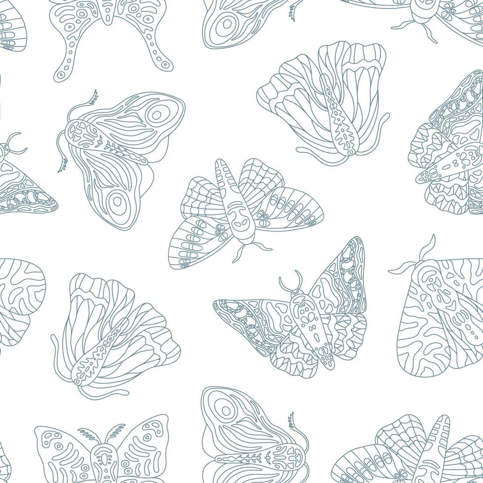 exotiska fjärilar, mal sommar vektor seamless mönster. tropiska flygande insekter platt tecknad vektor konsistens. handritad söt design för tyg, tryck, affisch, tapeter.