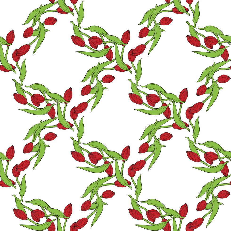 nahtloser Hintergrund mit roten Tulpen. endloses Muster mit Blumen auf weißem Hintergrund. Vektorbild. vektor