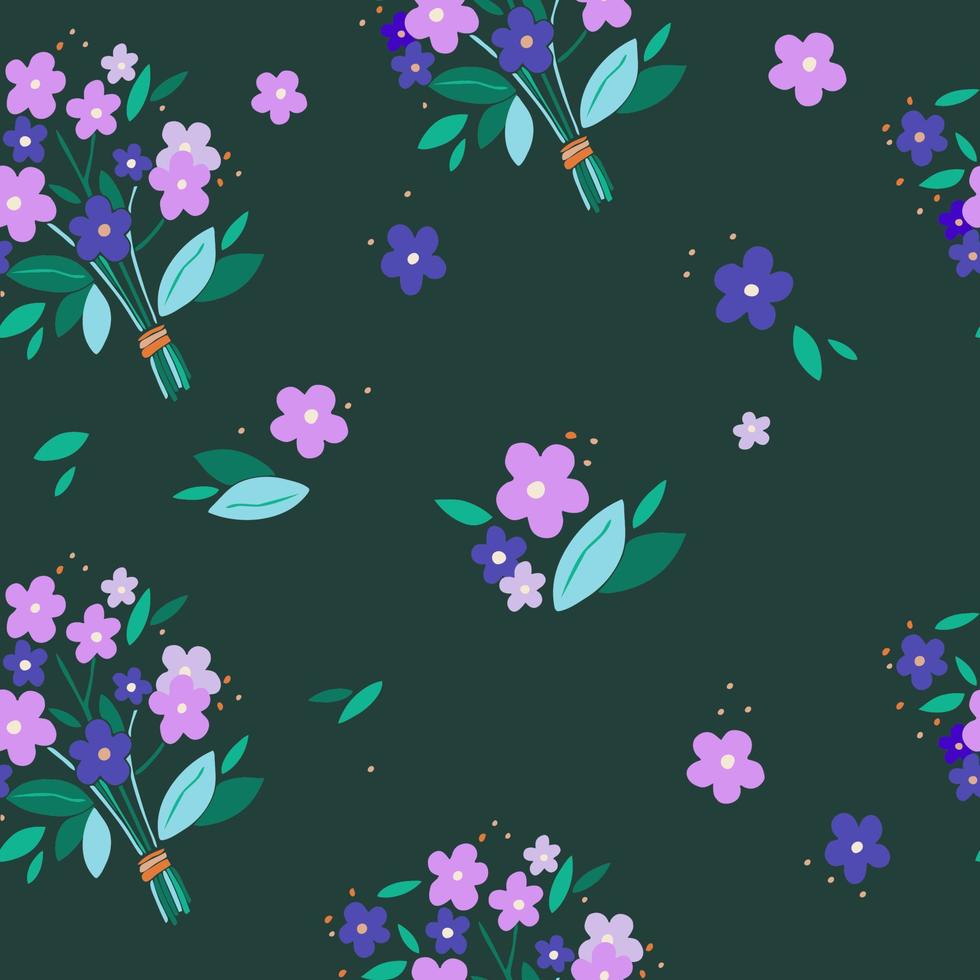 krans av glöm mig inte blommor och blad i en rustik stil grön bakgrund sömlösa mönster vektor