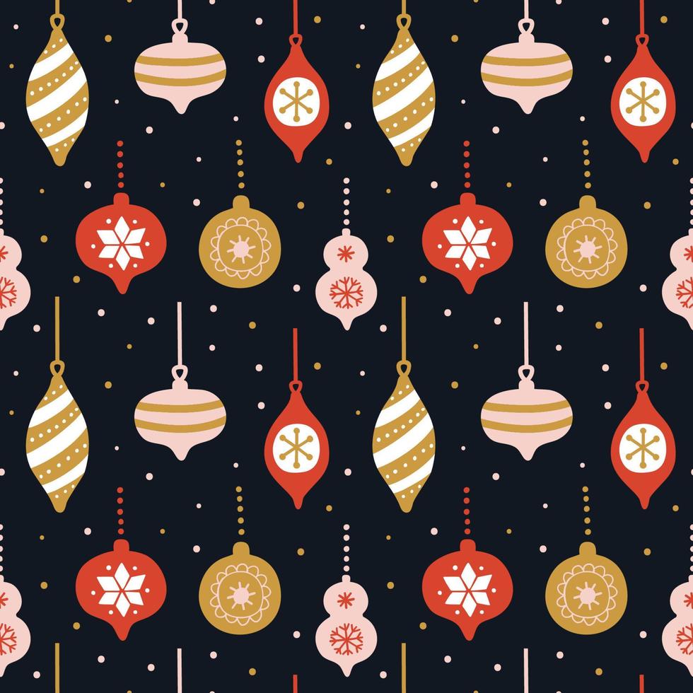 handritade sömlösa mönster med söta julgransdekorationer. repetitiva nyårsgranskulor tryck. vektor designmall.