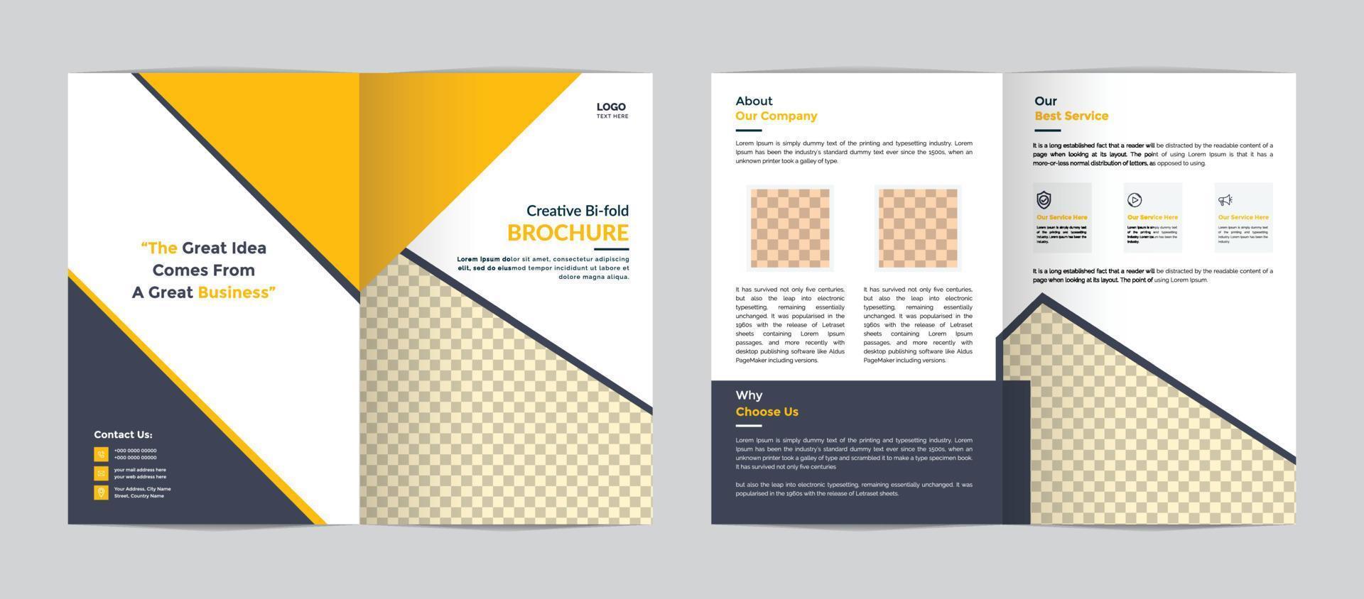 kreativa och moderna tvåfaldiga broschyrer eller tidningsförsättsbladsdesignmall vektor