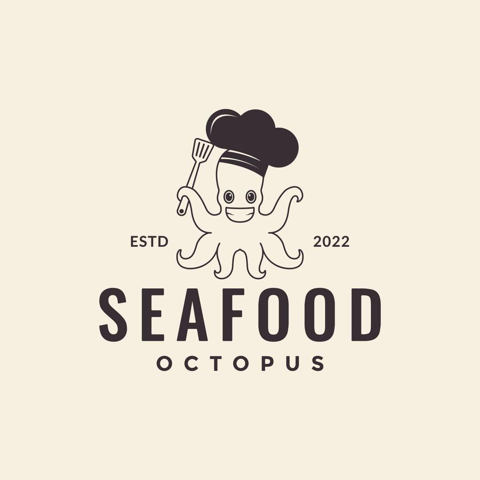 Cartoon Oktopus mit Hut Koch Logo Design Vektorgrafik Symbol Symbol Illustration kreative Idee vektor