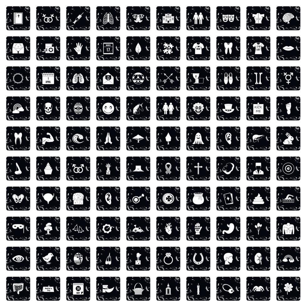 100 Frühlingsferien Icons Set, Grunge-Stil vektor