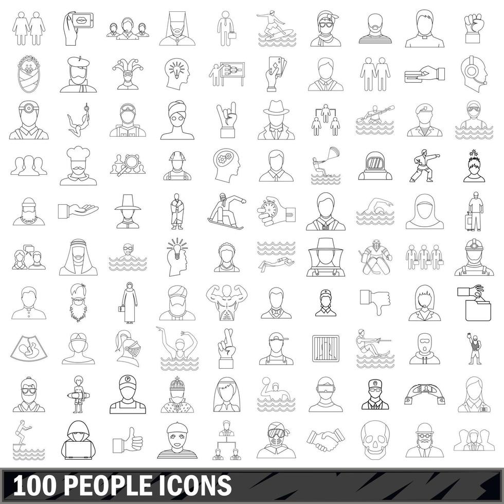 100-Personen-Icons gesetzt, Umrissstil vektor