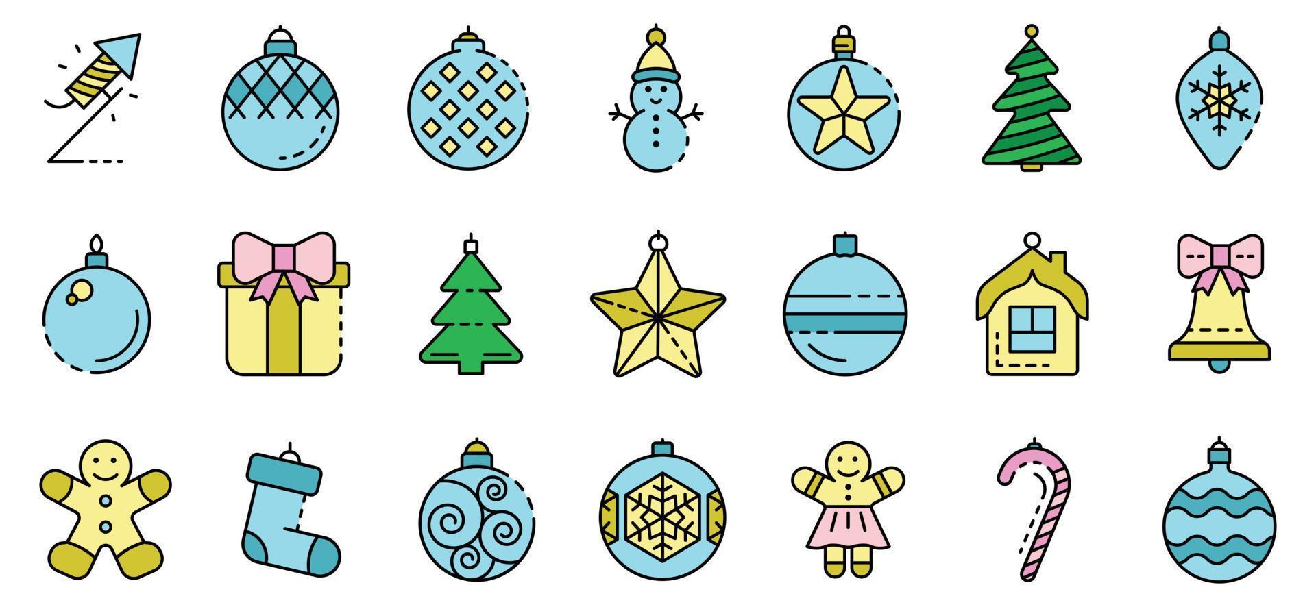 Weihnachtsbaum-Spielzeug-Symbole setzen Linienfarbvektor vektor