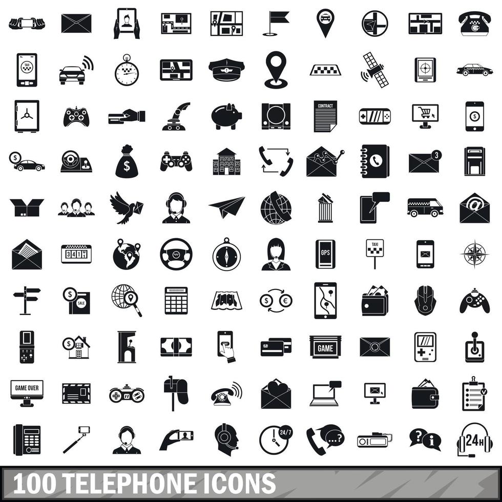 100 telefonikoner set, enkel stil vektor