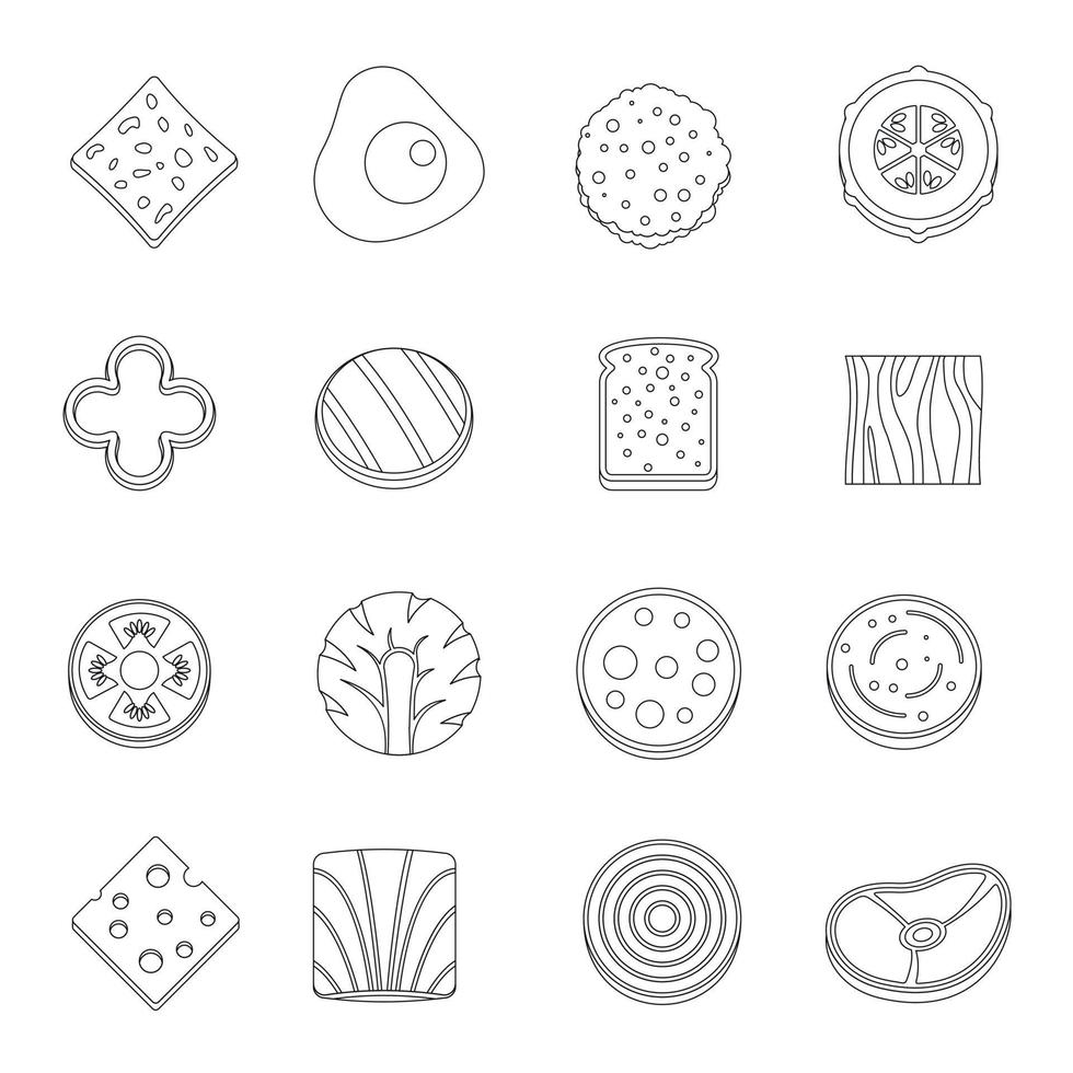 Slice-Symbole für Lebensmittelzutaten, Umrissstil vektor