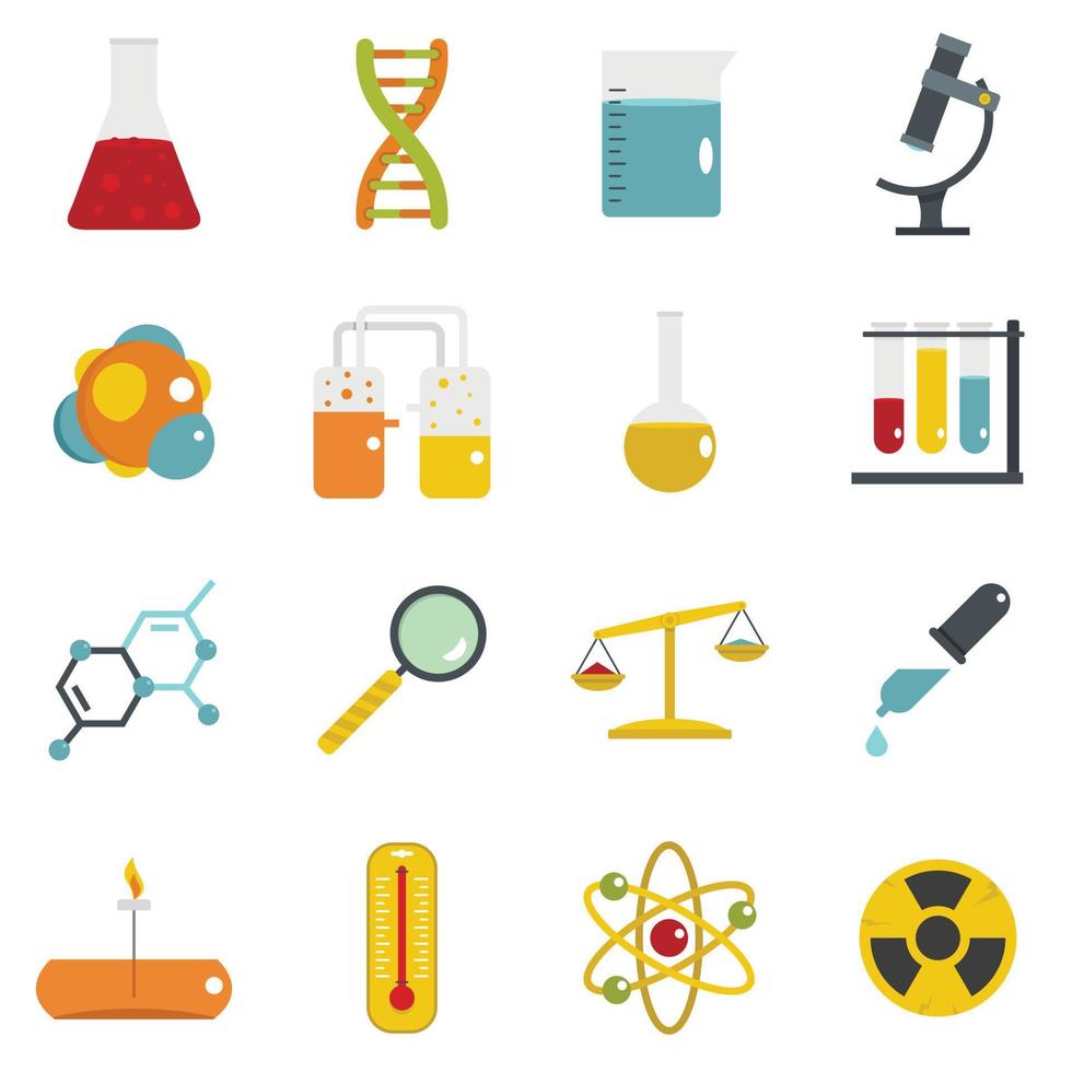 kemiska laboratorium ikoner i platt stil vektor