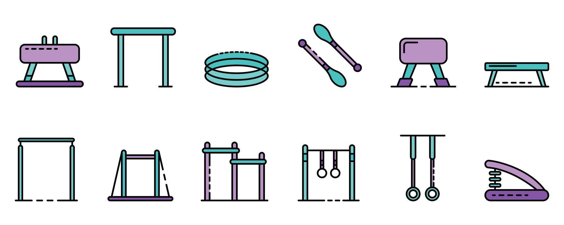 Gymnastikausrüstungsikonen stellten Vektor flach ein