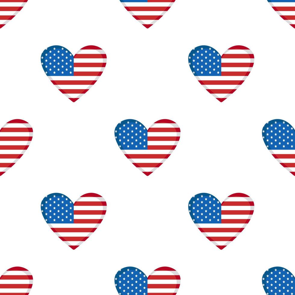 vektor nahtlose muster mit usa-flaggenherz. Hintergrund mit amerikanischer Flagge im Herzen. US-Unabhängigkeitstag.