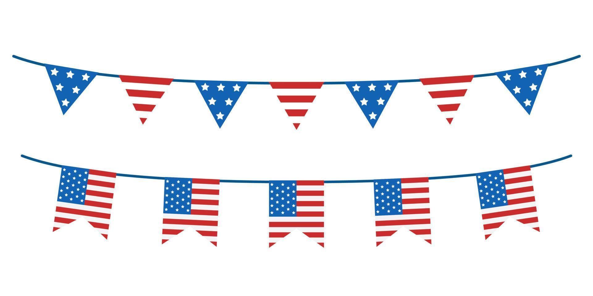 vektor girlander av usa flaggor set. independence day buntings samling. Förenta staternas flaggor. amerika.