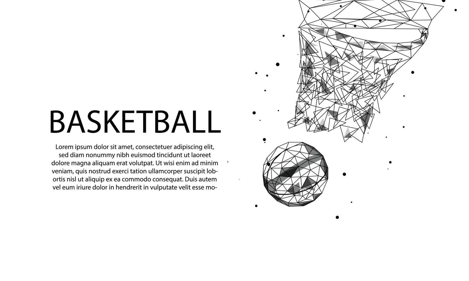 Basketball geht durch den Korb aus Linien, Dreiecken, Partikeln, Low-Poly und Wireframe-Design vektor