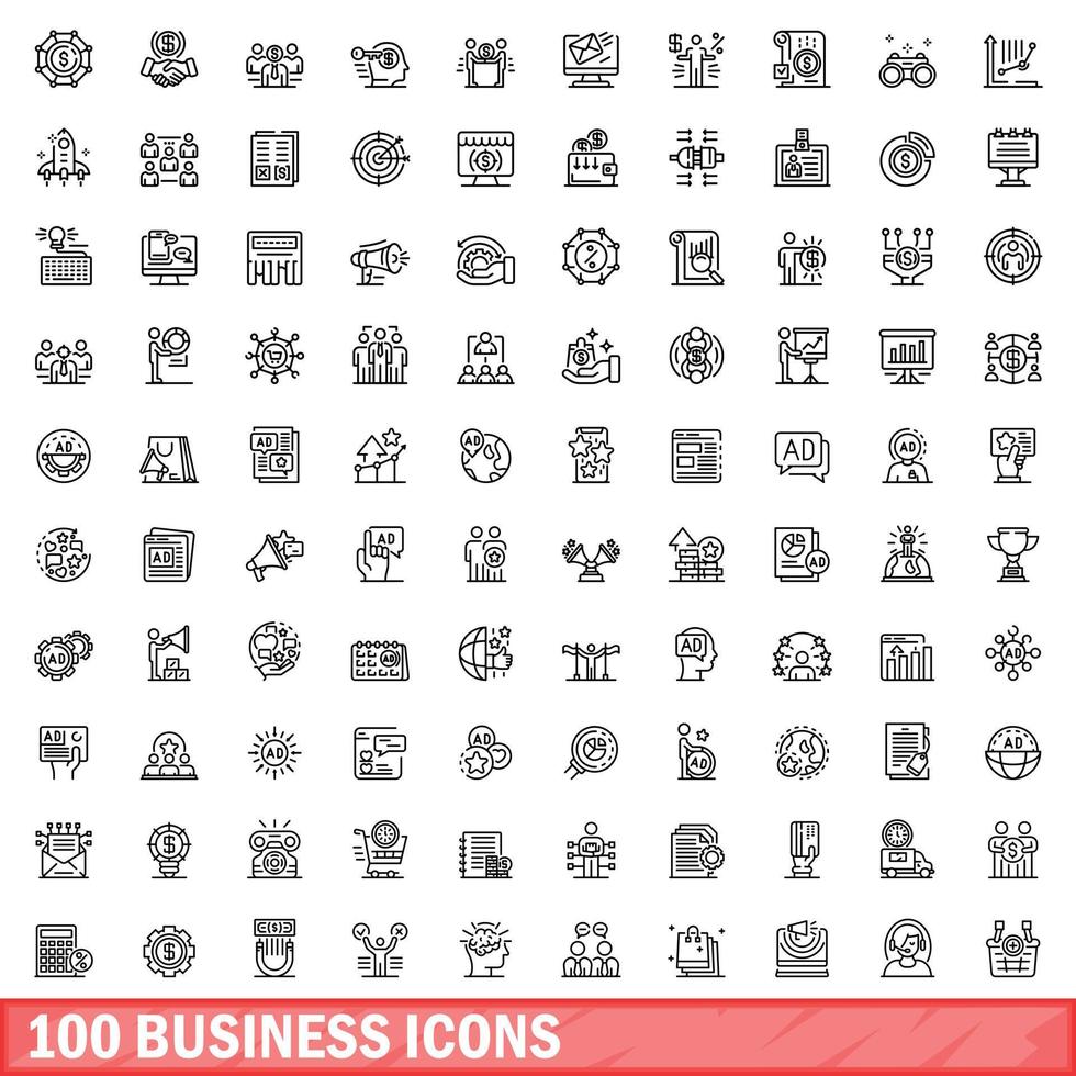 100 Business-Icons gesetzt, Umrissstil vektor