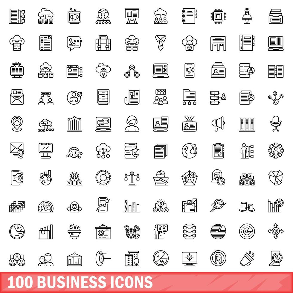 100 Business-Icons gesetzt, Umrissstil vektor